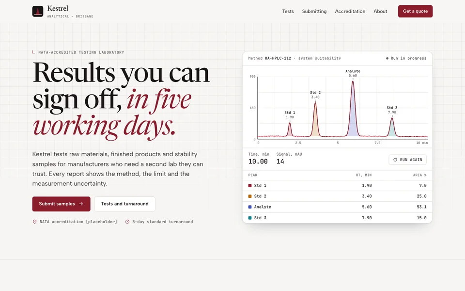Kestrel Analytical example site