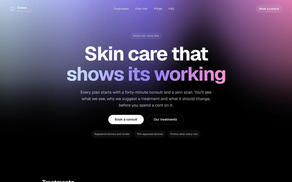 Solace Skin Clinic example site