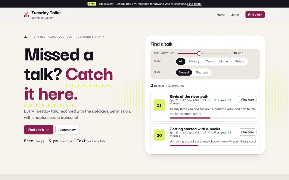 Tuesday Talks example site