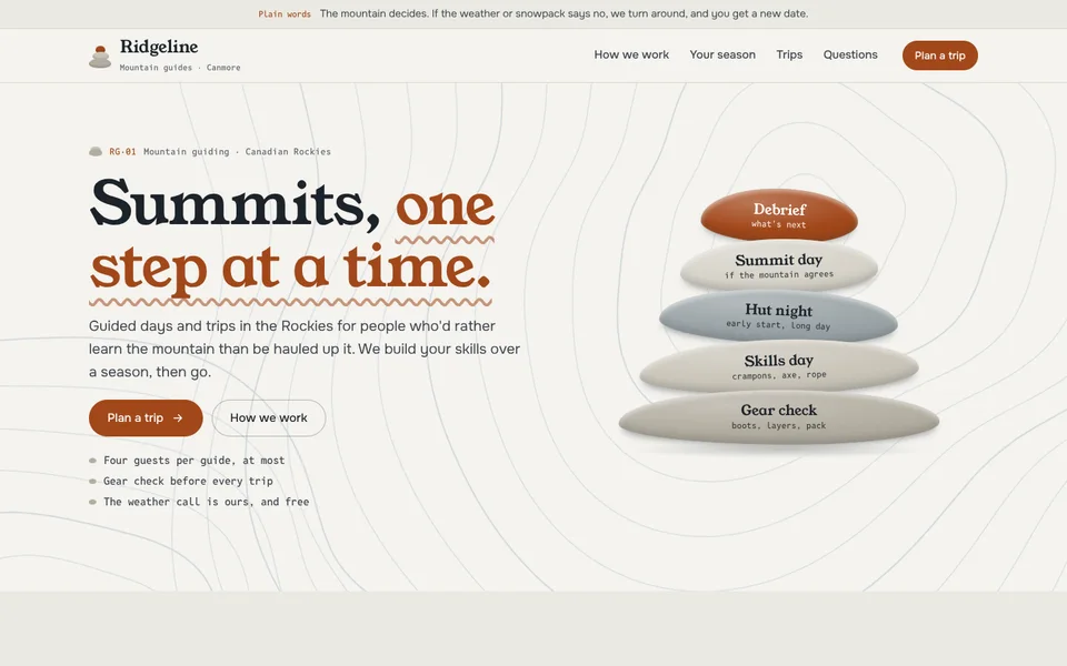 Ridgeline Mountain Guides example site