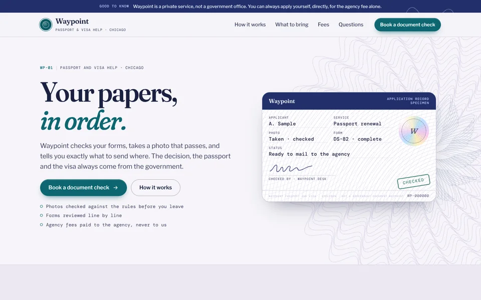 Waypoint Passport & Visa example site