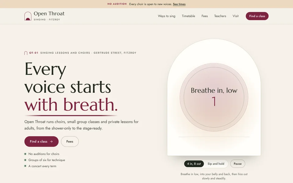 Open Throat example site