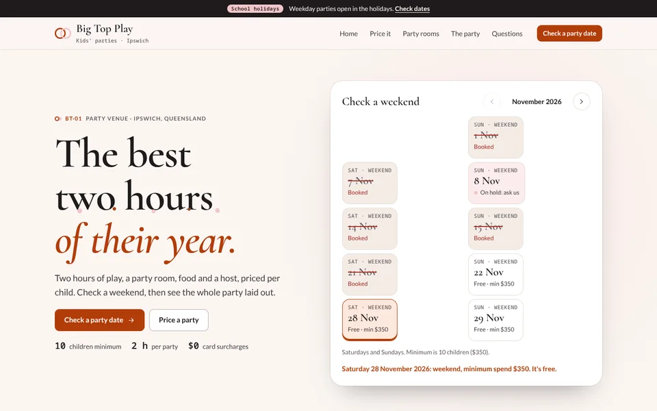Big Top Play example site