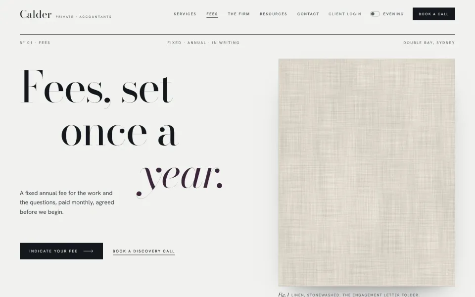 An inside page of the Calder Private Client Accountants template