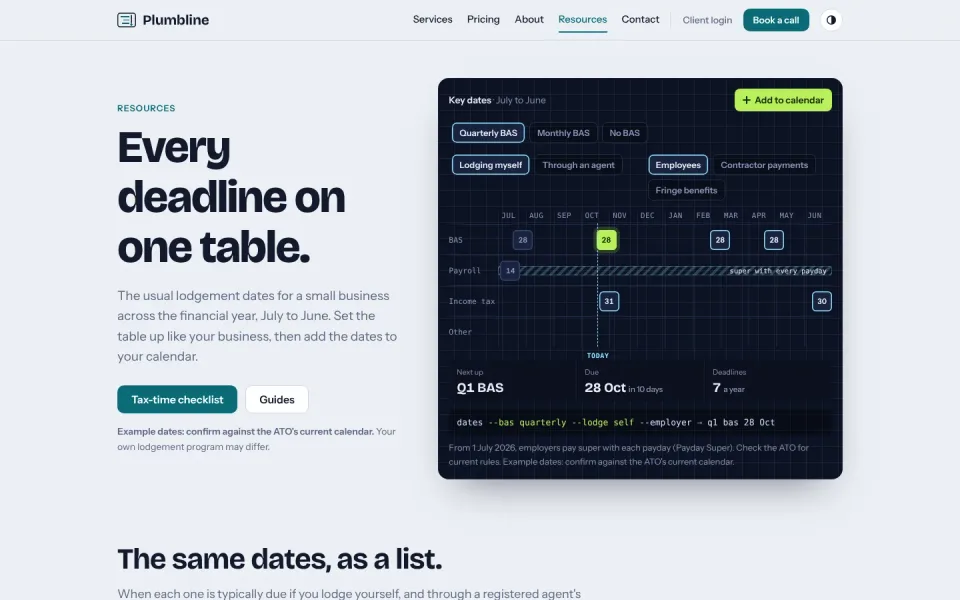 An inside page of the Plumbline Accounting template
