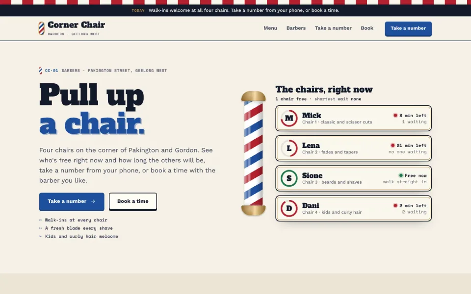 Corner Chair template, home page