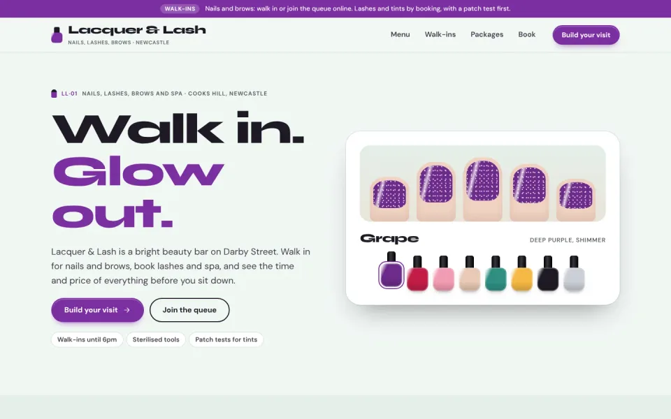 Lacquer & Lash template, home page