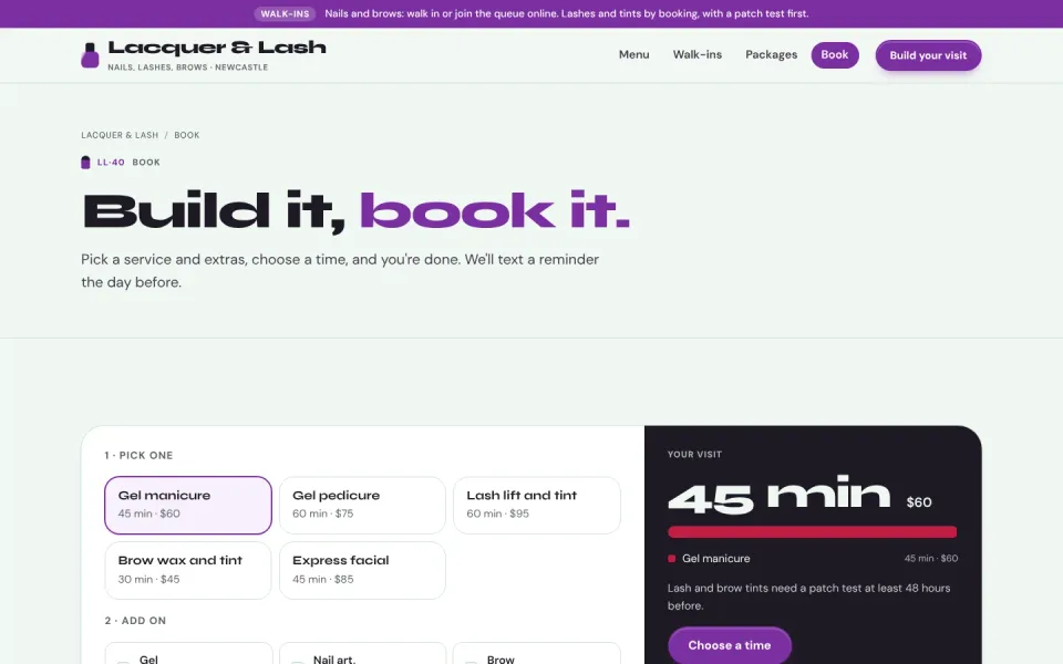 An inside page of the Lacquer & Lash template