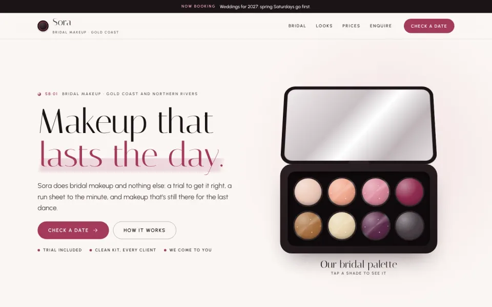 Sora Bridal Makeup template, home page