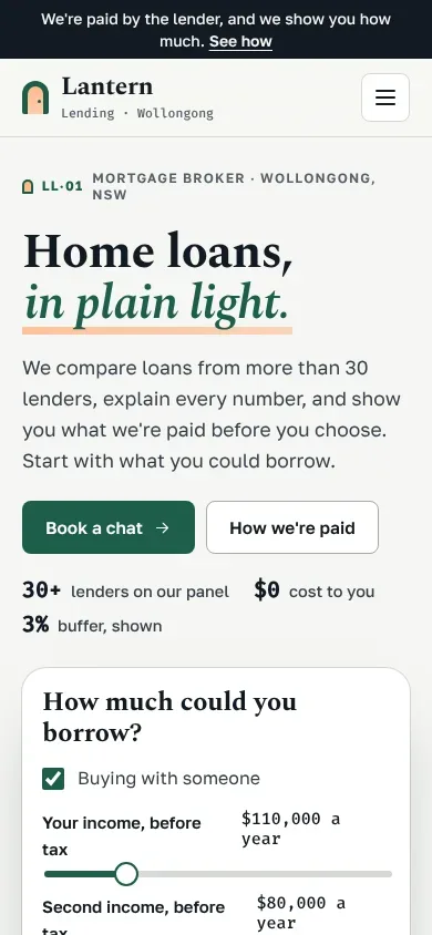 Lantern Lending template on a phone