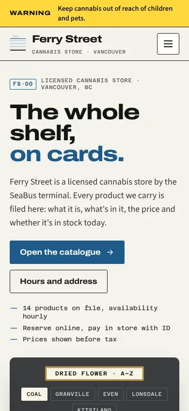 Ferry Street Cannabis template on a phone