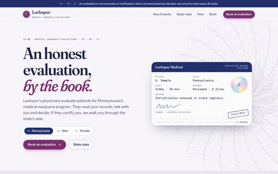 Larkspur Medical template, home page