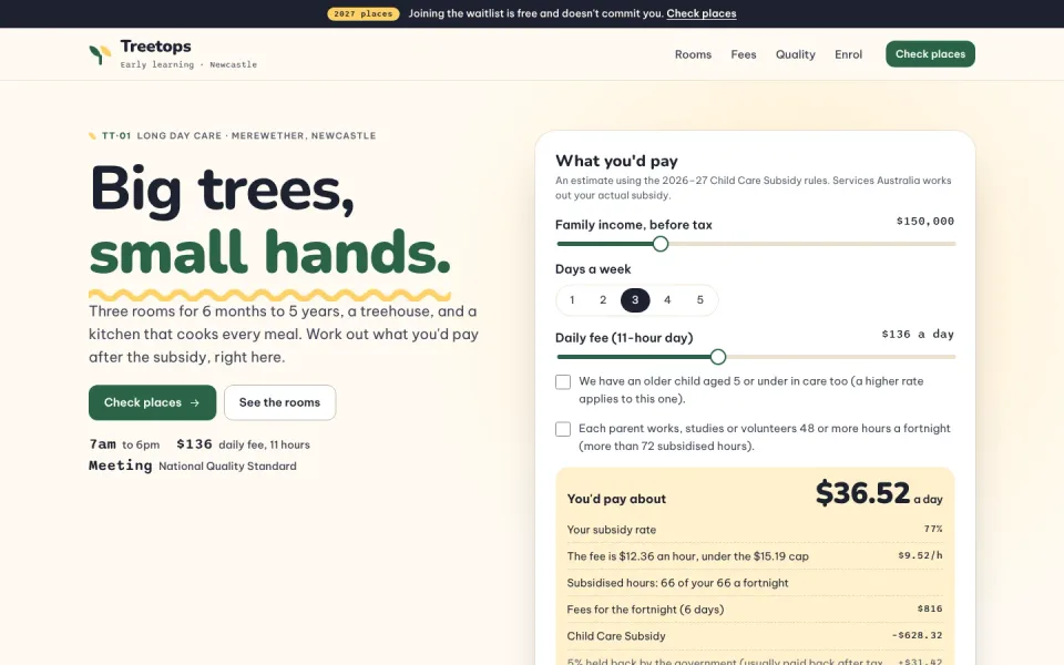 Treetops template, home page