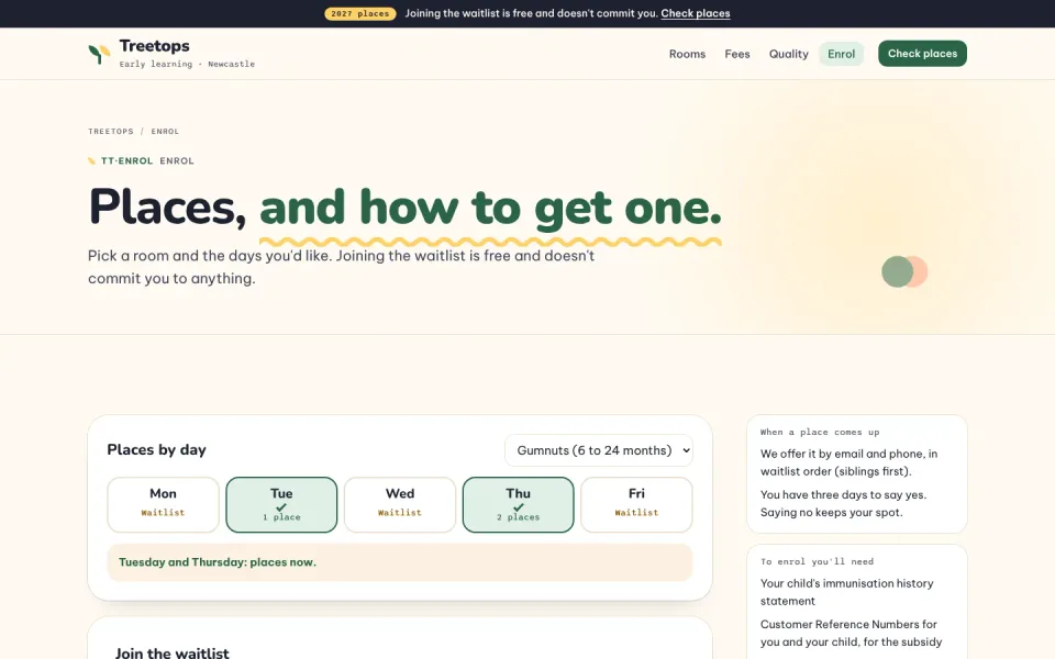 An inside page of the Treetops template