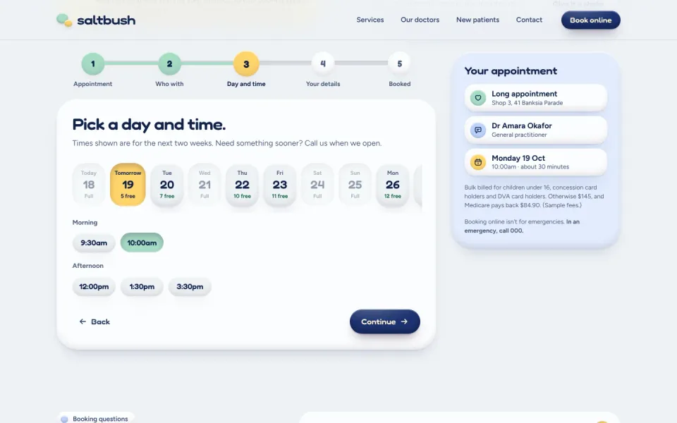 An inside page of the Saltbush Family Doctors template