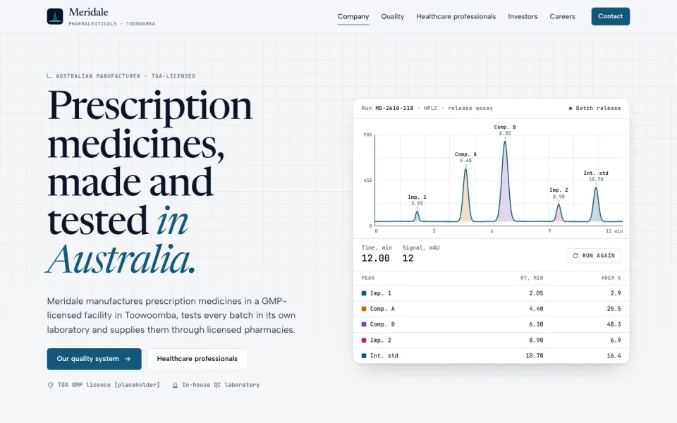 Meridale Pharmaceuticals template, home page
