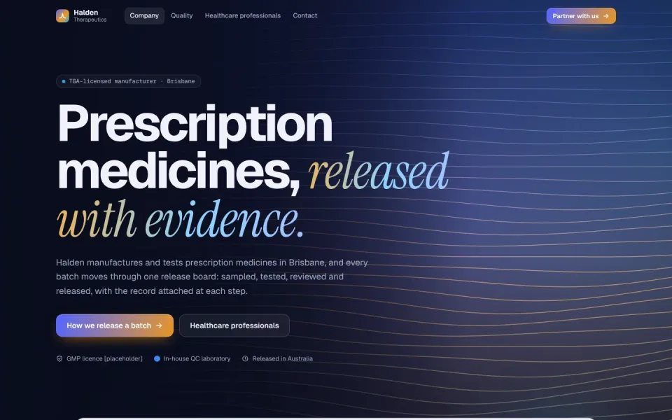 Halden Therapeutics template, home page