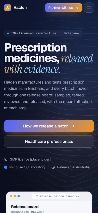 Halden Therapeutics template on a phone