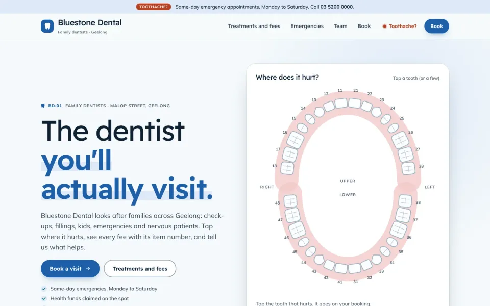 Bluestone Dental template, home page