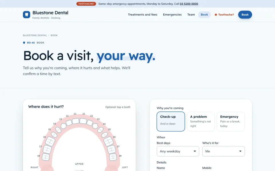 An inside page of the Bluestone Dental template