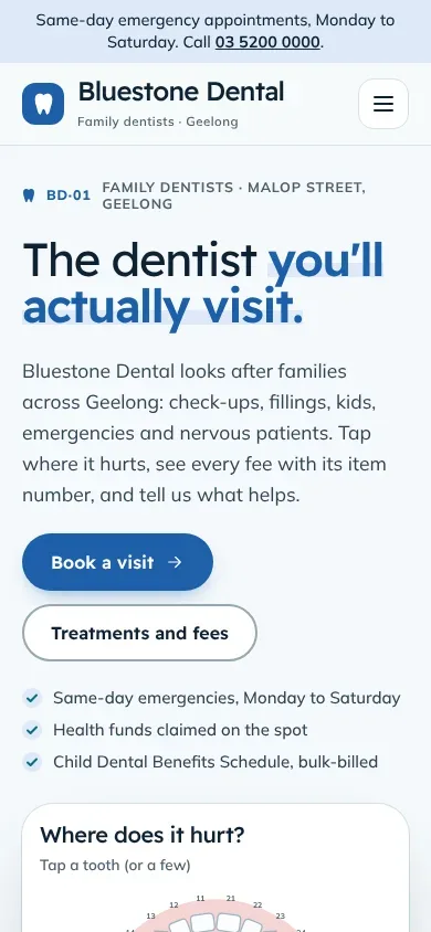 Bluestone Dental template on a phone