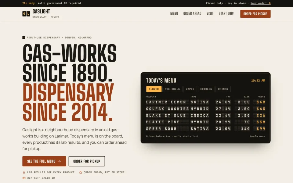 Gaslight Dispensary template, home page