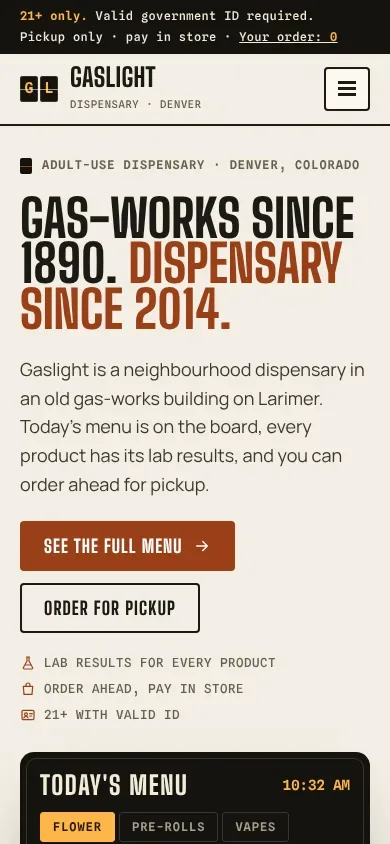 Gaslight Dispensary template on a phone