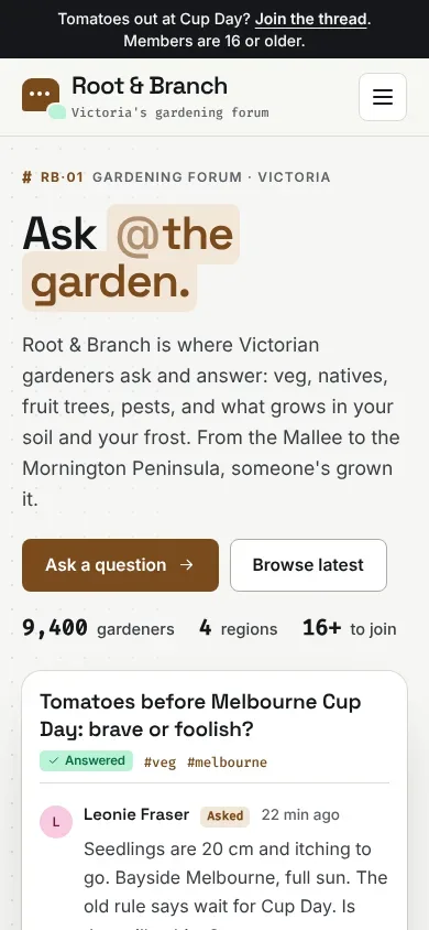 Root & Branch template on a phone