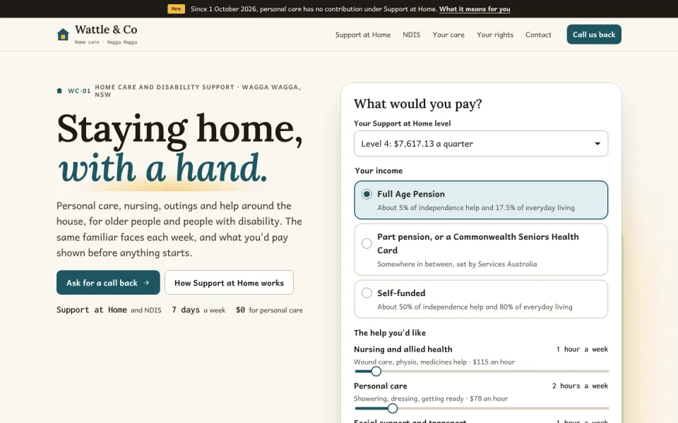 Wattle & Co template, home page