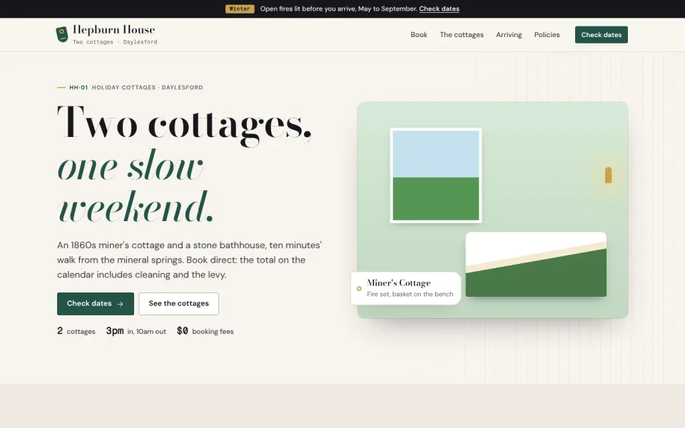 Hepburn House template, home page