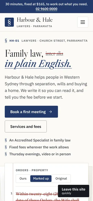 Harbour & Hale template on a phone