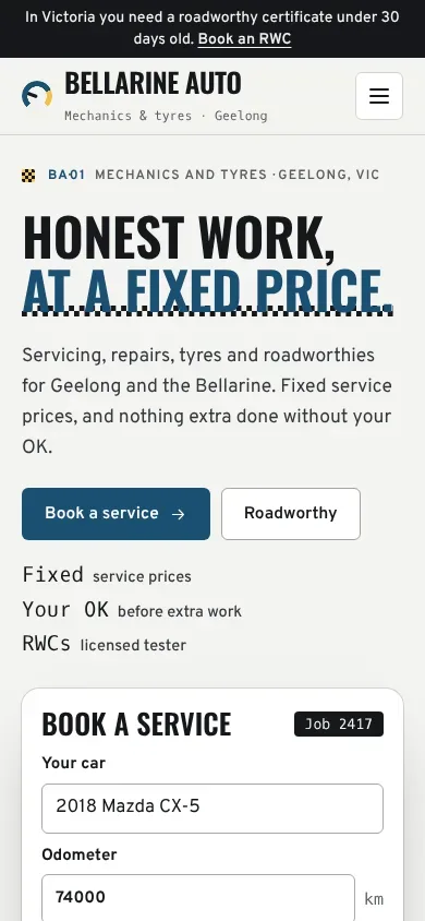 Bellarine Auto & Tyres template on a phone