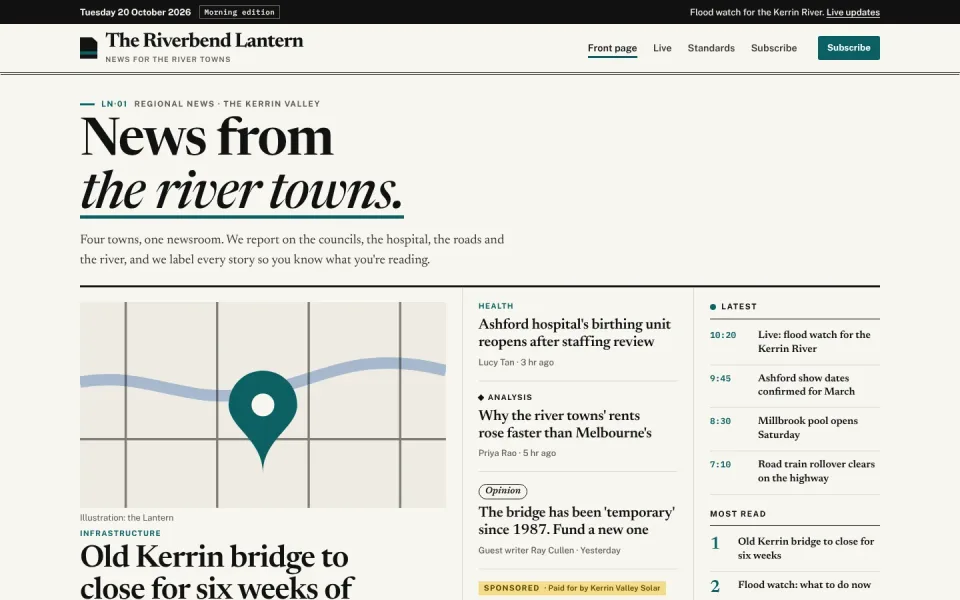 The Riverbend Lantern template, home page