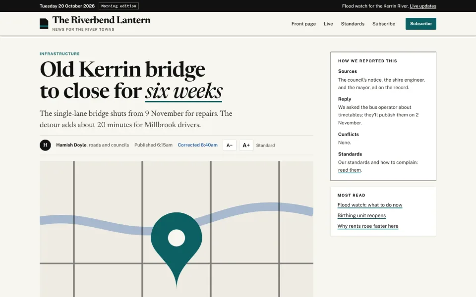 An inside page of the The Riverbend Lantern template