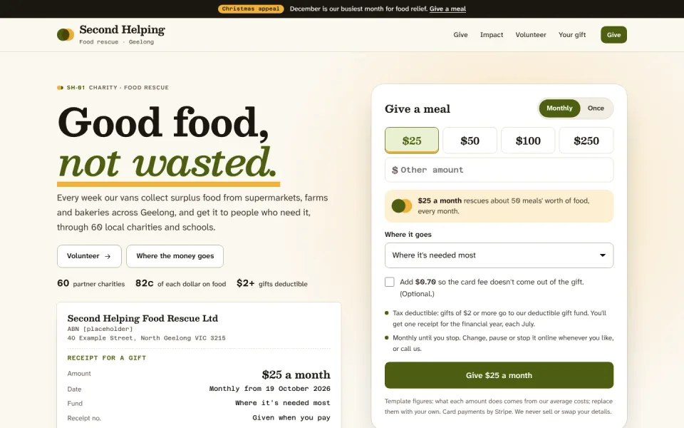 Second Helping template, home page