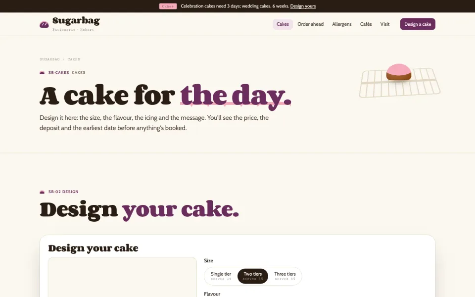 An inside page of the Sugarbag Patisserie template