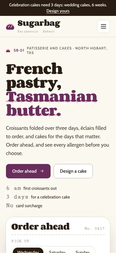 Sugarbag Patisserie template on a phone