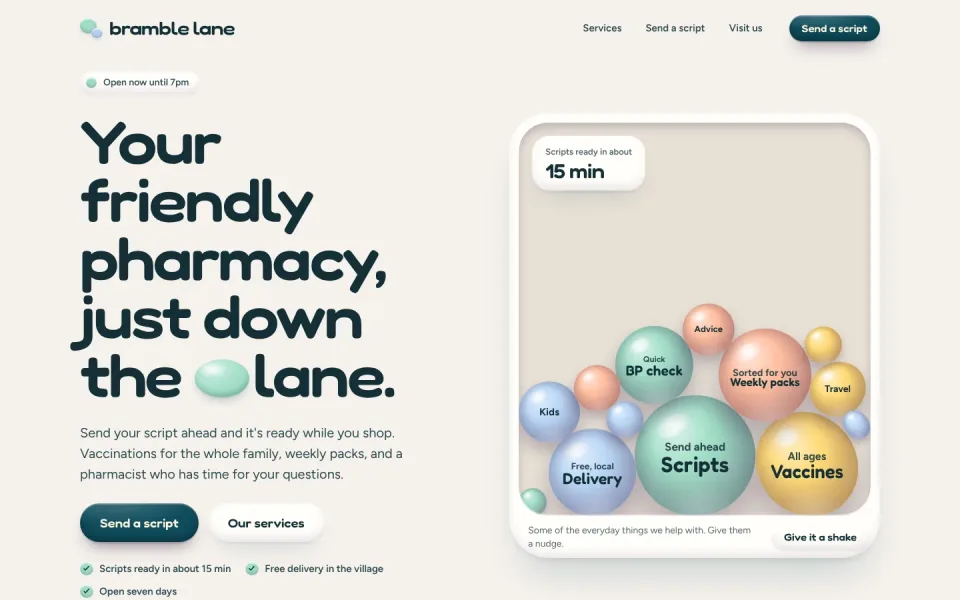 Bramble Lane Pharmacy template, home page