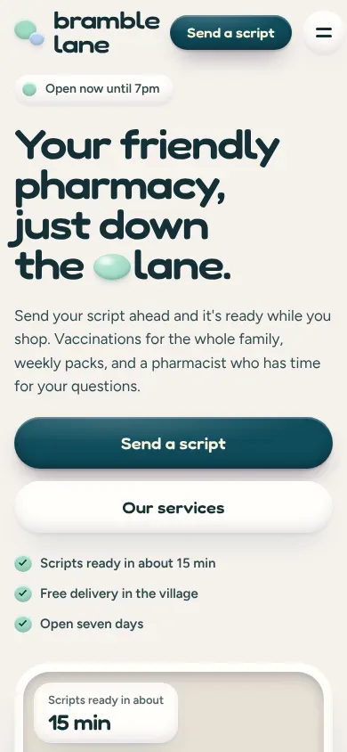 Bramble Lane Pharmacy template on a phone