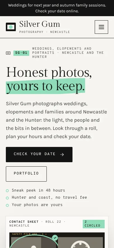 Silver Gum Photography template on a phone