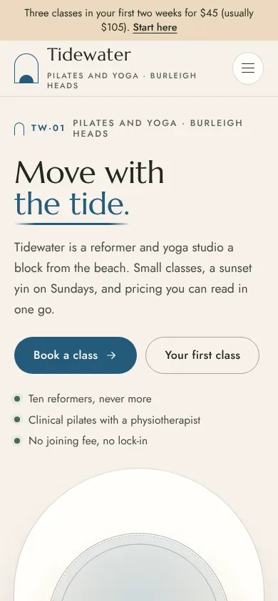 Tidewater Pilates & Yoga template on a phone