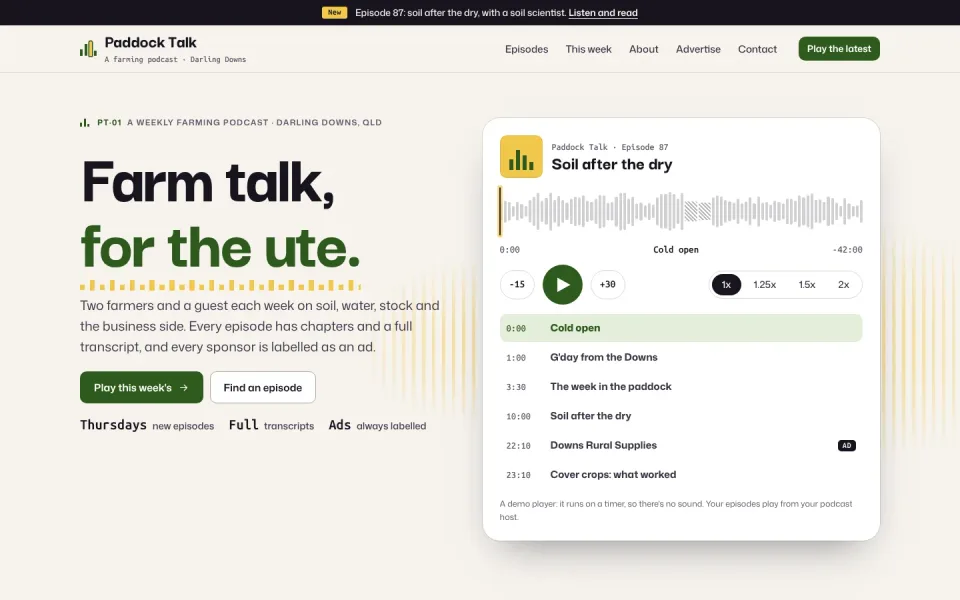 Paddock Talk template, home page