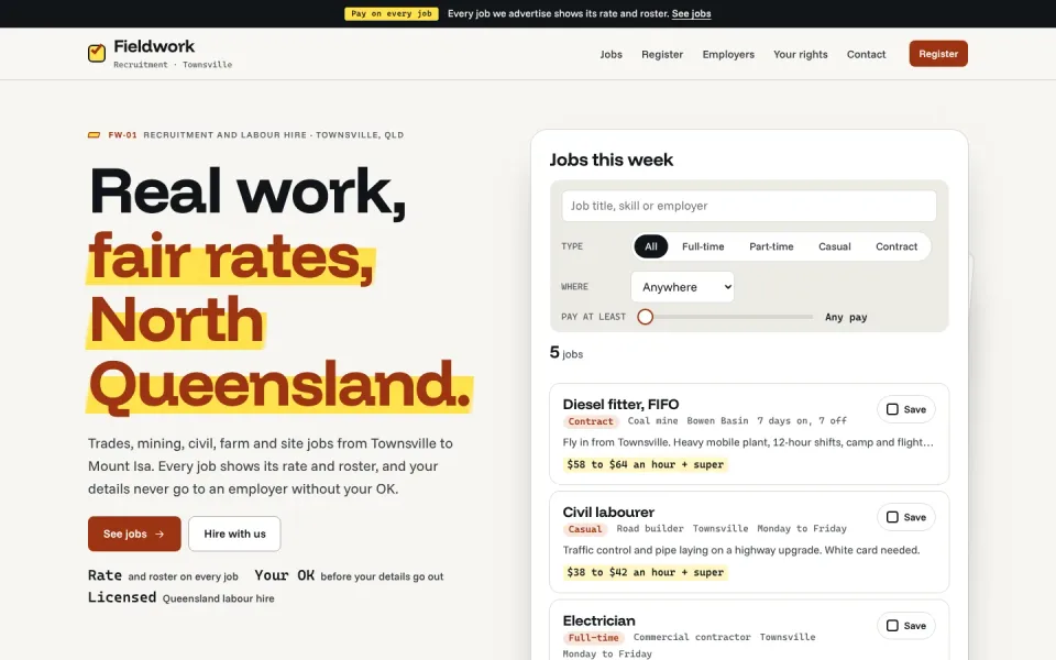 Fieldwork Recruitment template, home page