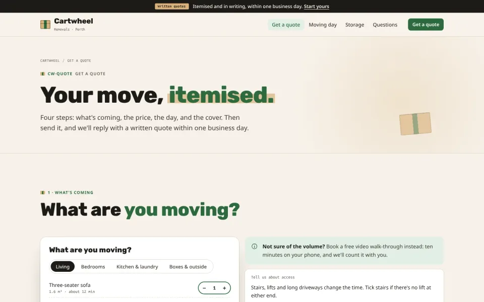 An inside page of the Cartwheel template