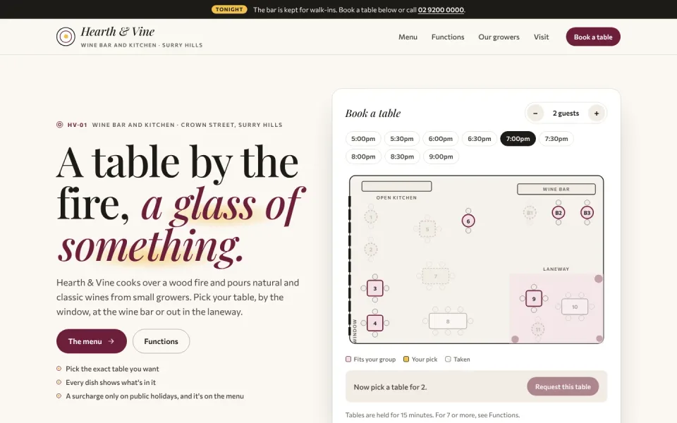 Hearth & Vine template, home page