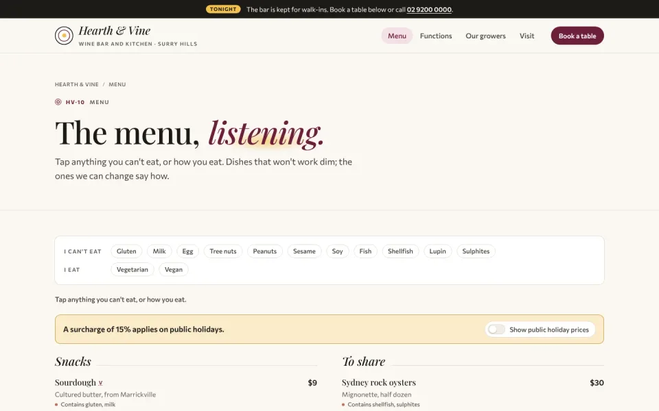 An inside page of the Hearth & Vine template