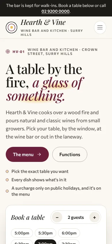Hearth & Vine template on a phone