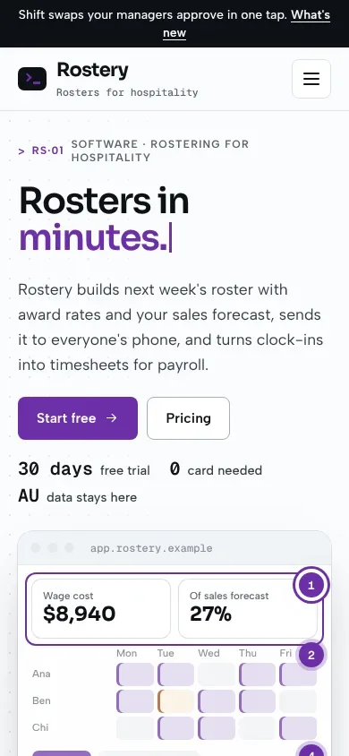 Rostery template on a phone