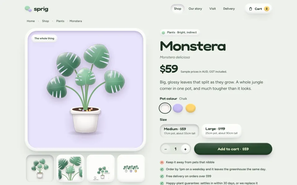 An inside page of the Sprig template