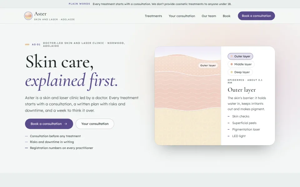 Aster Skin & Laser template, home page